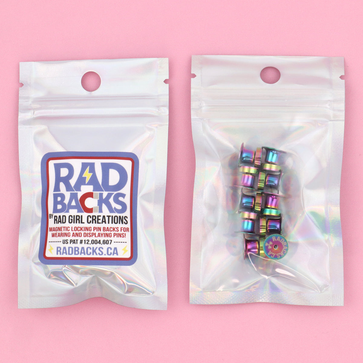 Set of 10 "Rad Backs" Magnetic Locking Pin Clutches