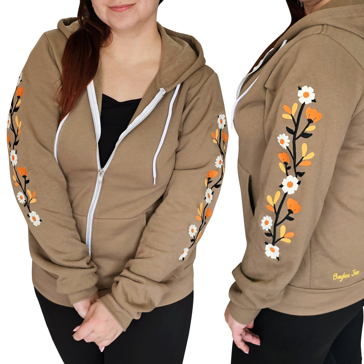 &quot;Fall Florals&quot; Embroidered Zip Sweatshirt - Brown ALT COLOUR