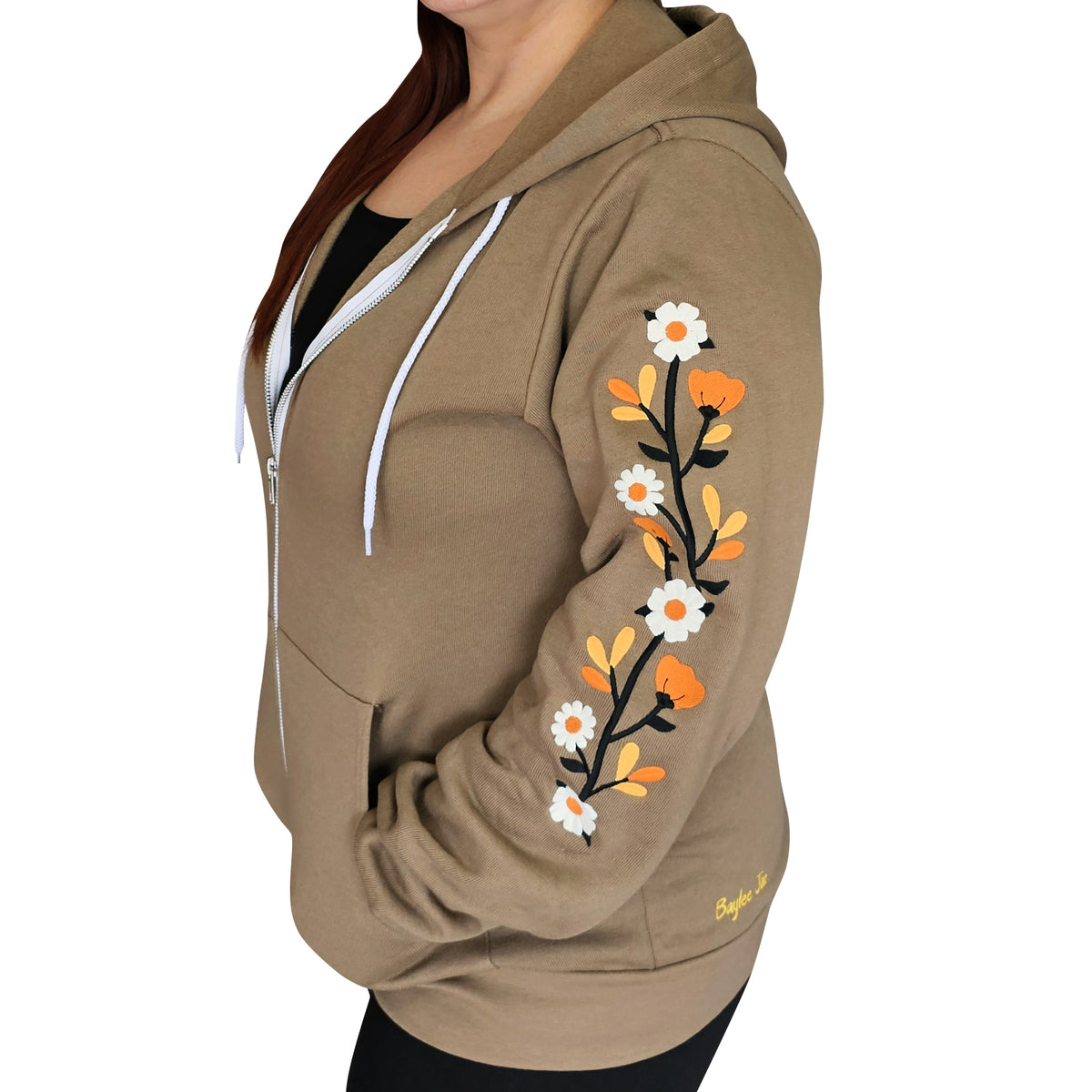 &quot;Fall Florals&quot; Embroidered Zip Sweatshirt - Brown ALT COLOUR