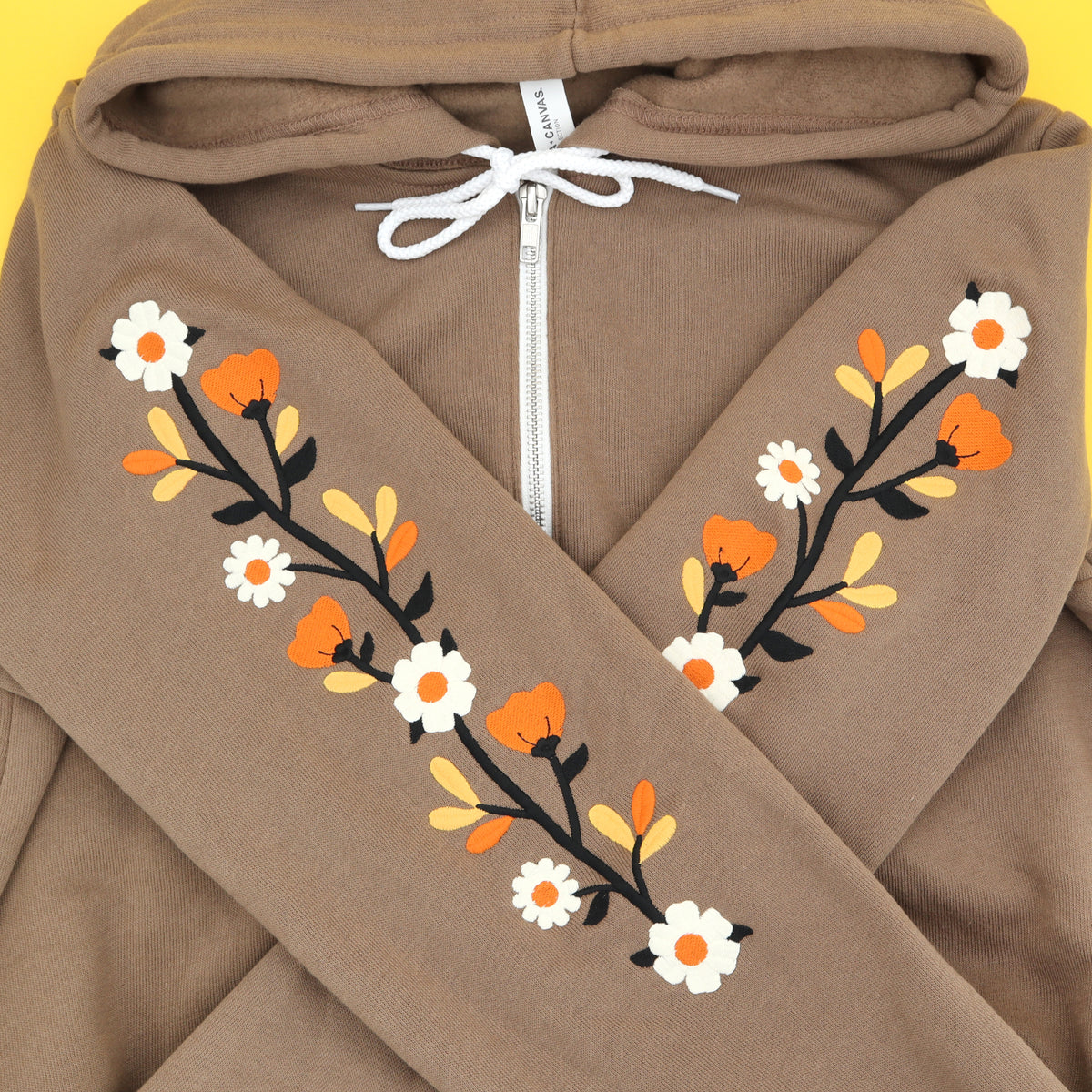 &quot;Fall Florals&quot; Embroidered Zip Sweatshirt - Brown ALT COLOUR