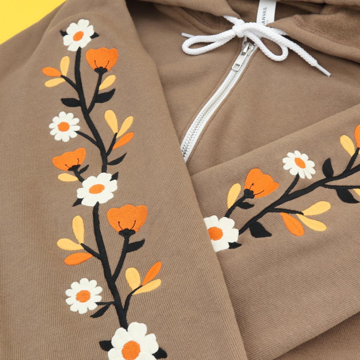 &quot;Fall Florals&quot; Embroidered Zip Sweatshirt - Brown ALT COLOUR