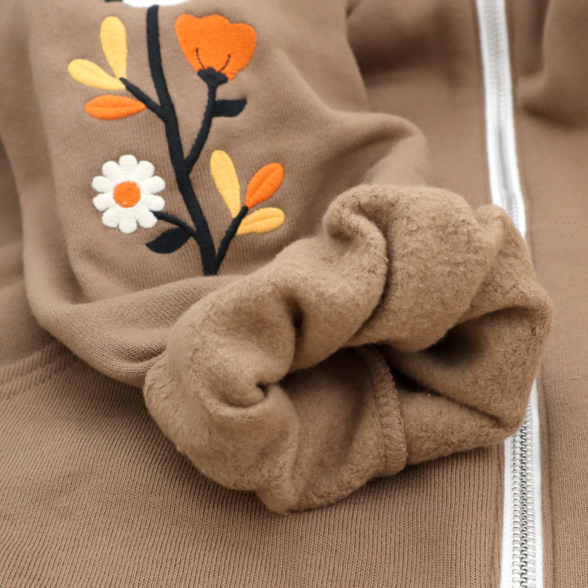 &quot;Fall Florals&quot; Embroidered Zip Sweatshirt - Brown ALT COLOUR