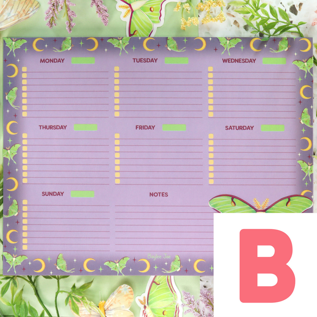 DISCOUNTED &quot;Luna Moth&quot; Weekly Planner Pad