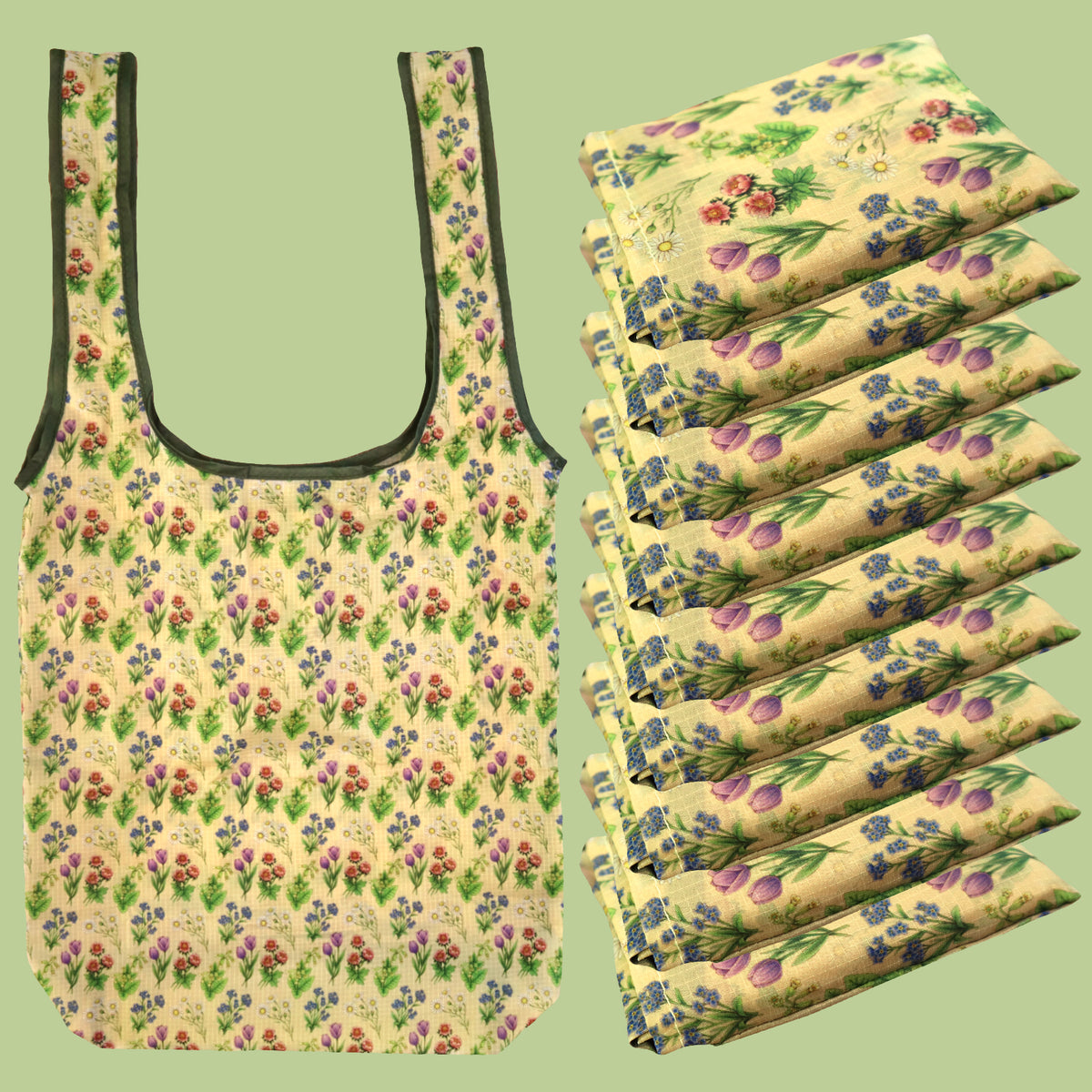 WHOLESALE &quot;Dainty Flowers&quot; Reusable Nylon Bags - 10 Pieces