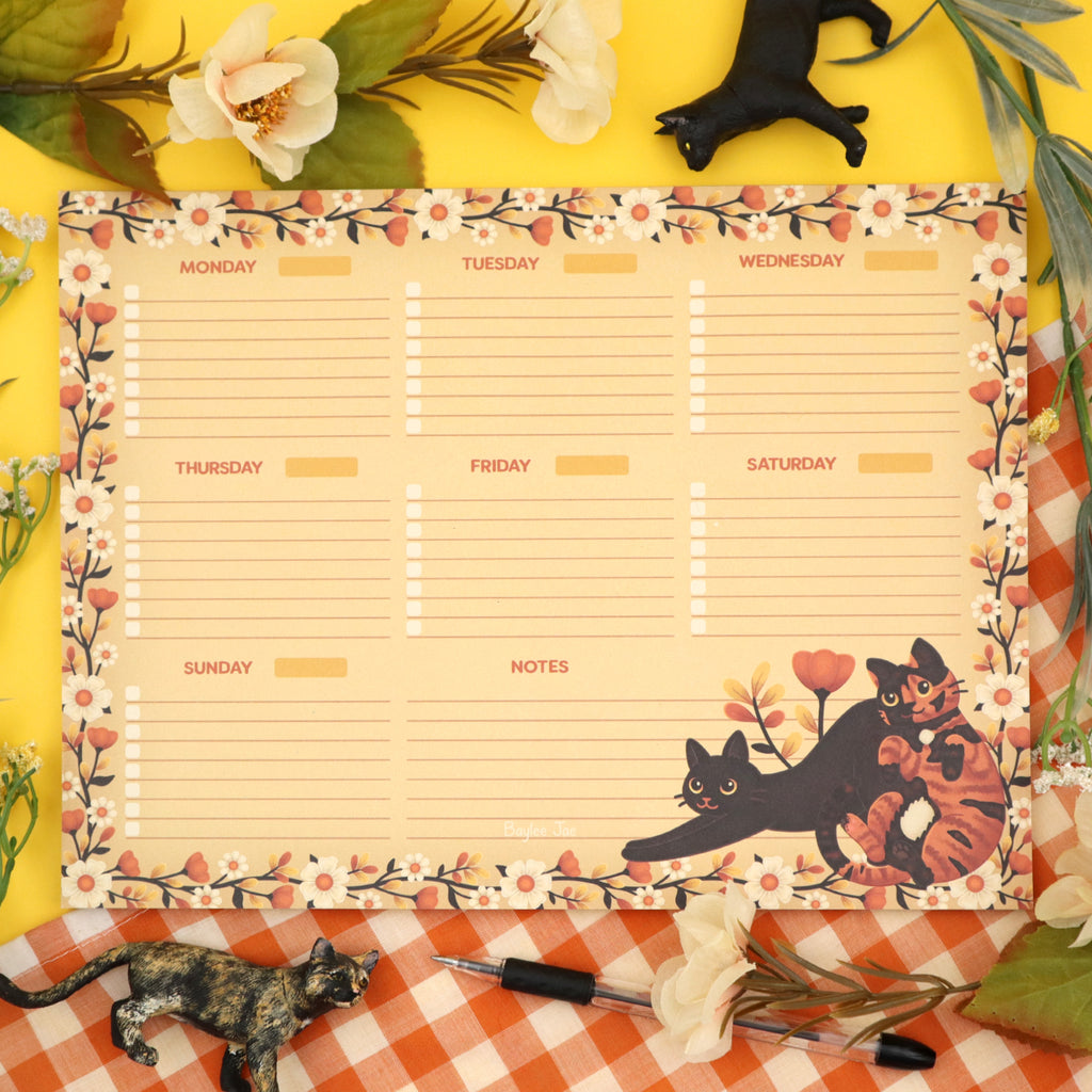 "Floral Cats" Weekly Planner Pad
