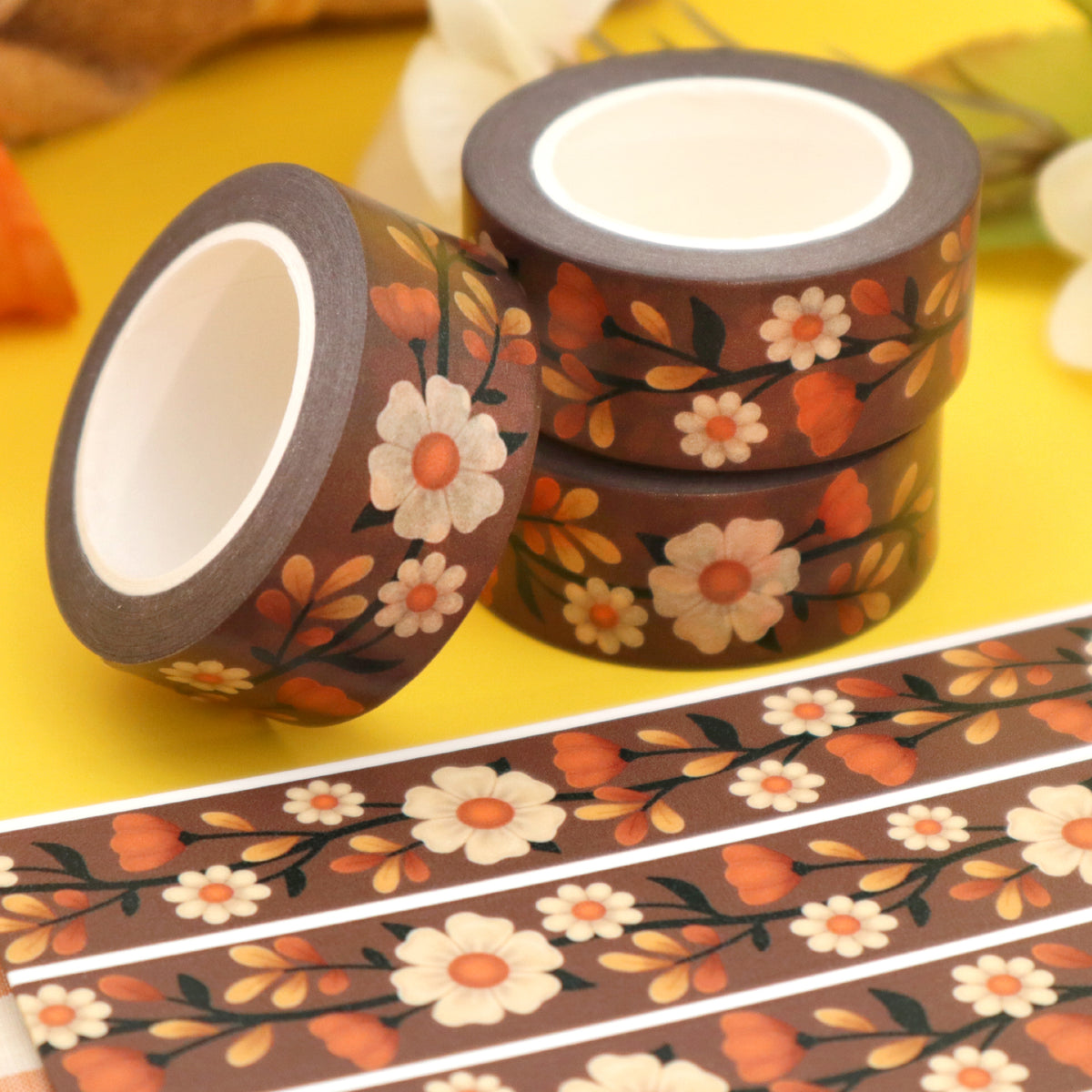 &quot;Fall Florals&quot; BROWN Washi Tape