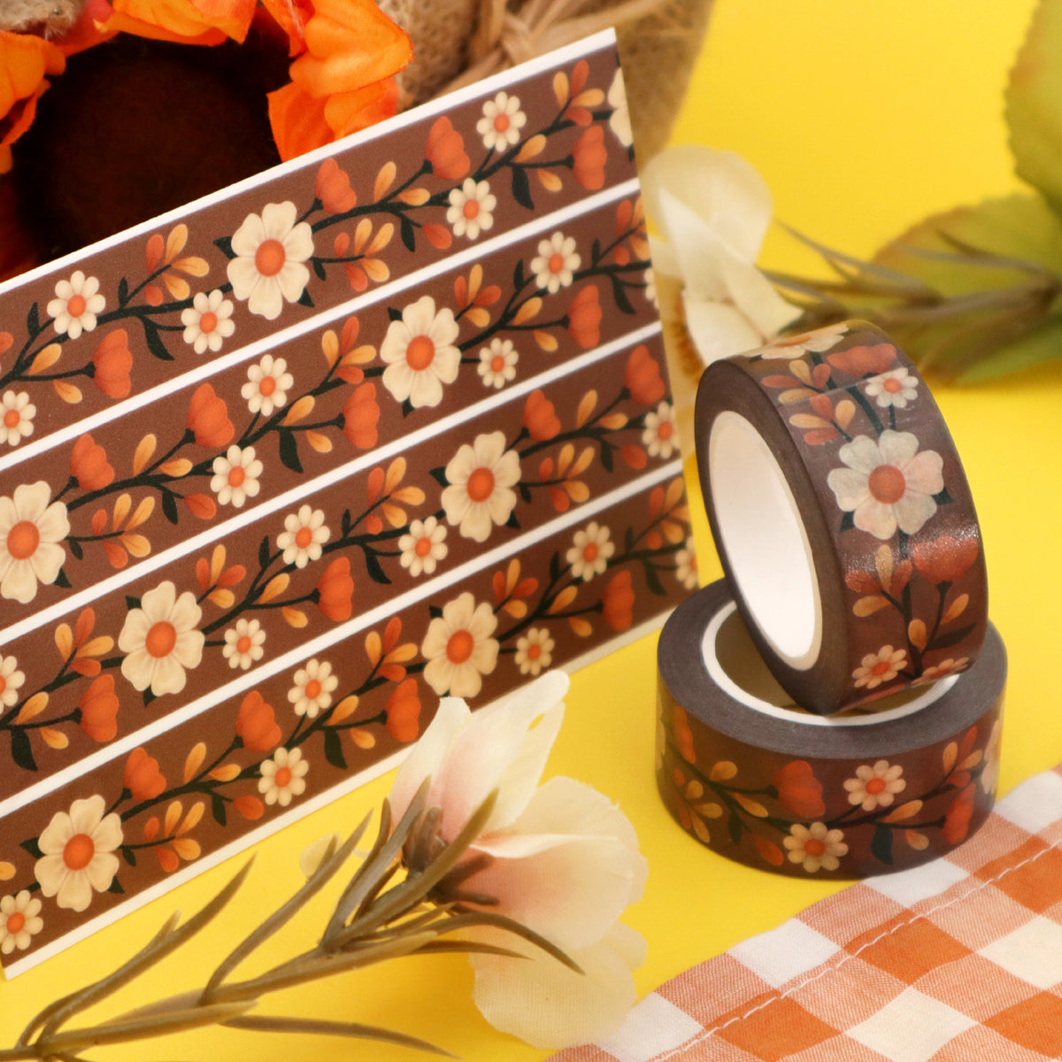 &quot;Fall Florals&quot; BROWN Washi Tape