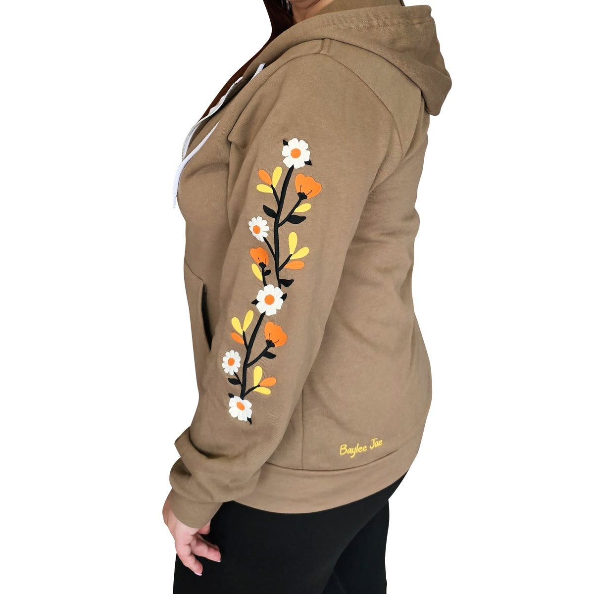 &quot;Fall Florals&quot; Embroidered Zip Sweatshirt - Brown