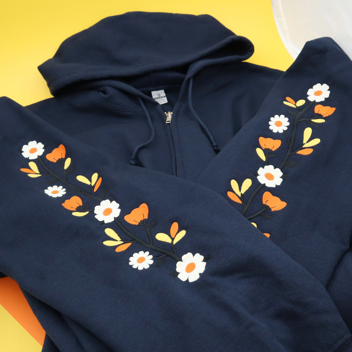 &quot;Fall Florals&quot; Embroidered Zip Sweatshirt - Navy