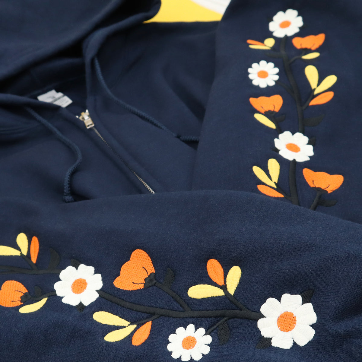 &quot;Fall Florals&quot; Embroidered Zip Sweatshirt - Navy