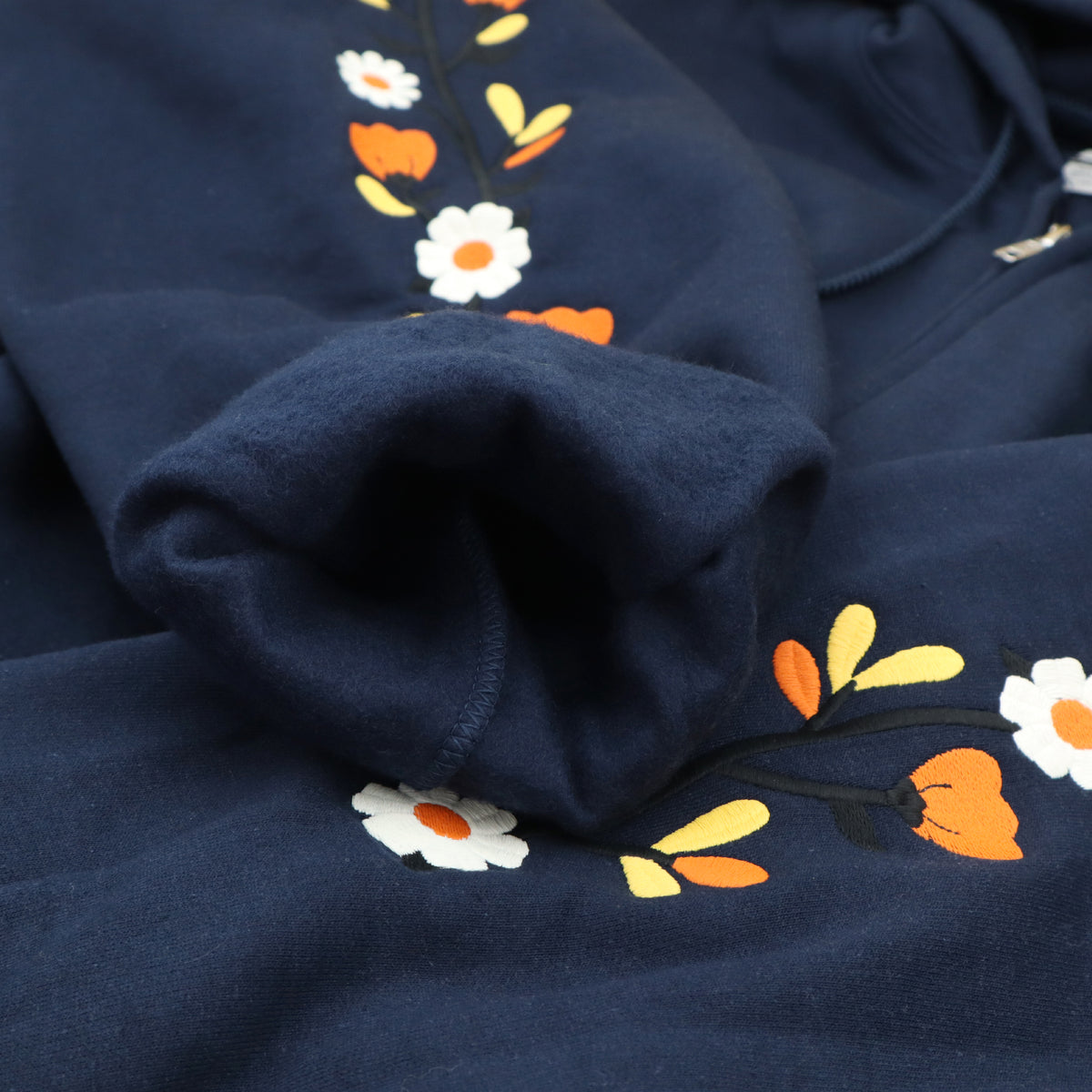 &quot;Fall Florals&quot; Embroidered Zip Sweatshirt - Navy