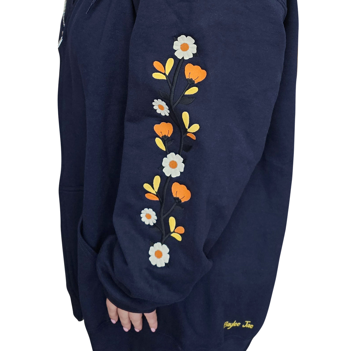 &quot;Fall Florals&quot; Embroidered Zip Sweatshirt - Navy