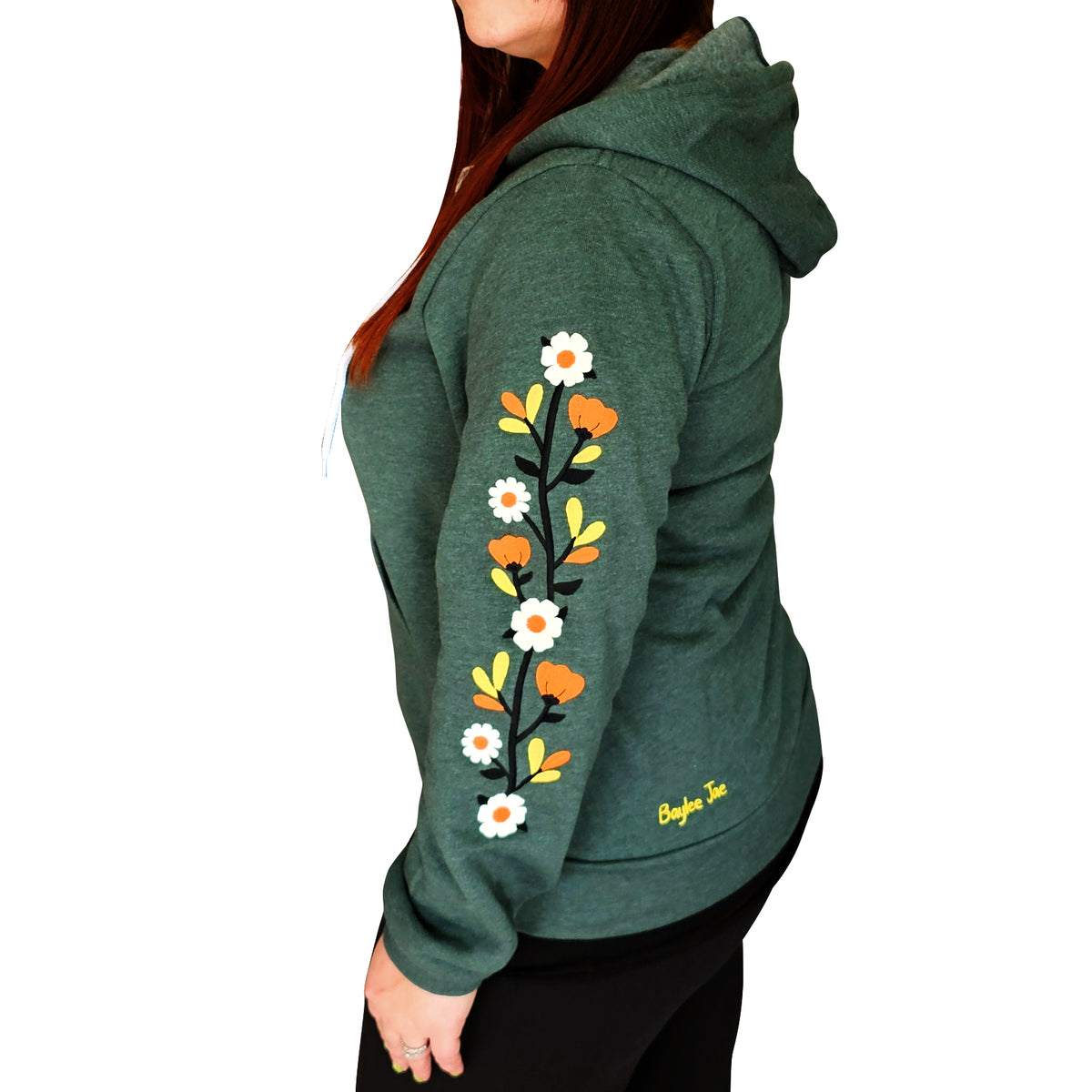 &quot;Fall Florals&quot; Embroidered Zip Sweatshirt - Forest Green