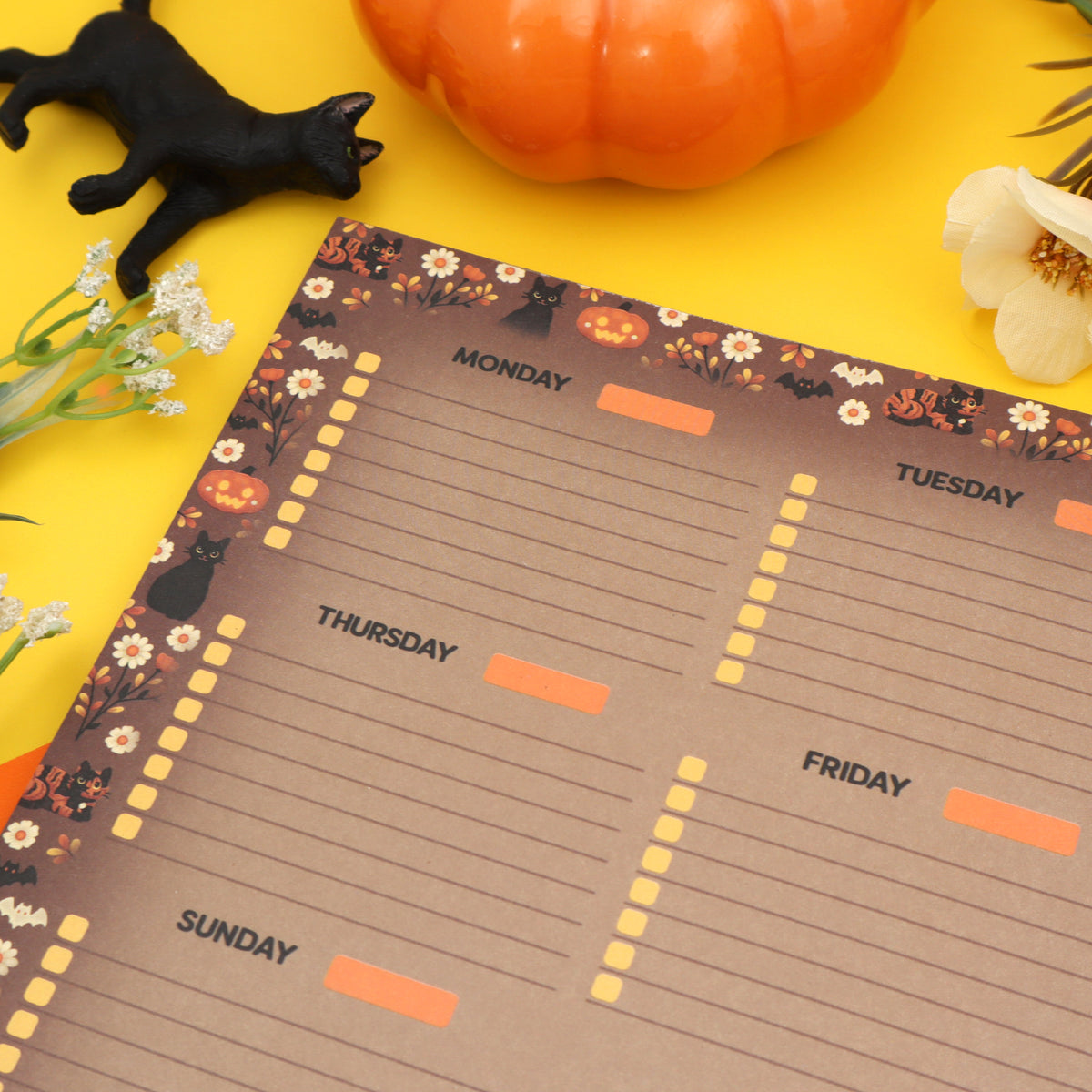 &quot;Halloween Cats&quot; Weekly Planner Pad