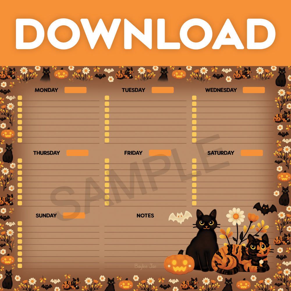 &quot;Halloween Cats&quot; Weekly Planner Digital Download