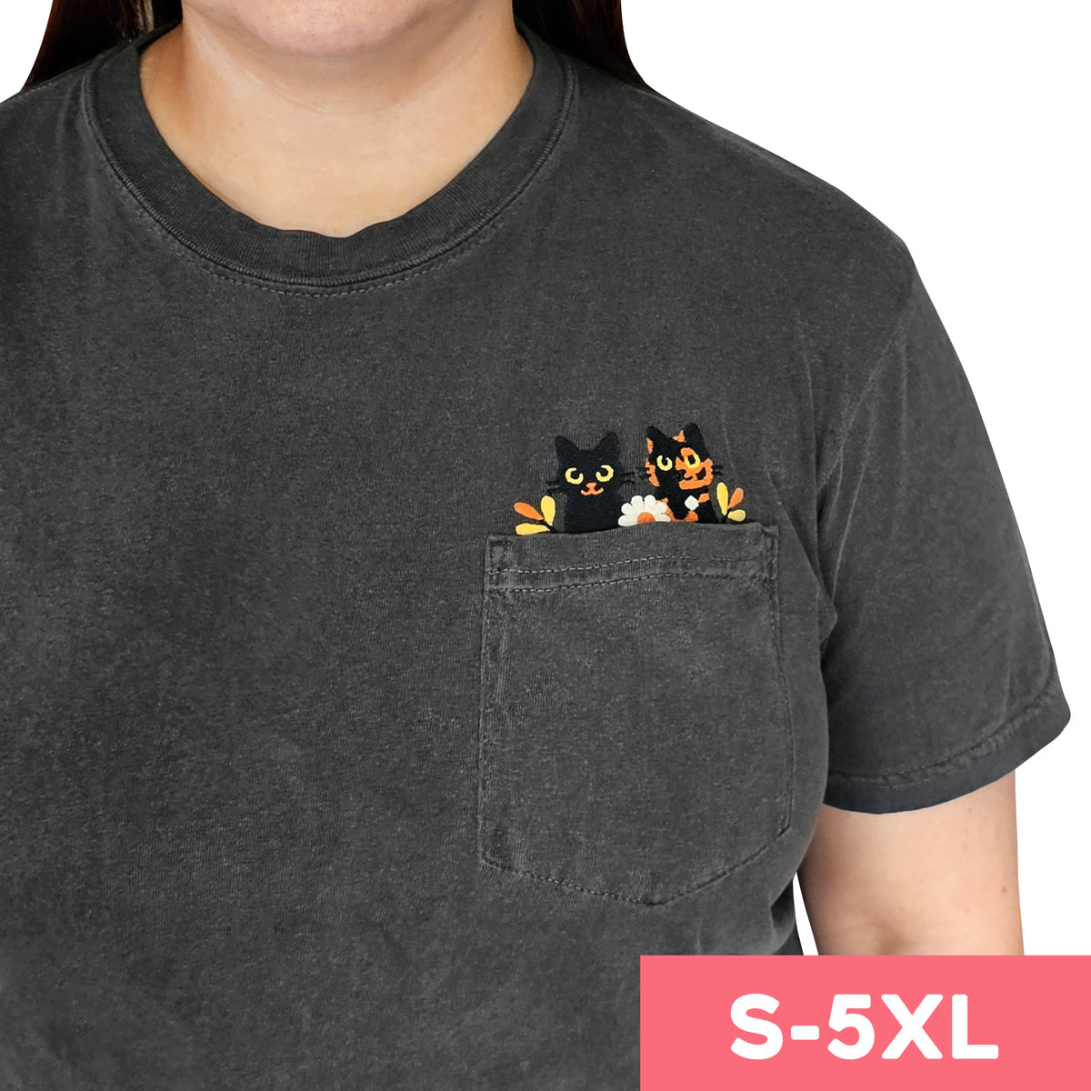 &quot;Halloween Cats&quot; Embroidered Pocket T-Shirt