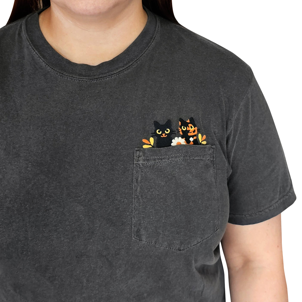 &quot;Halloween Cats&quot; Embroidered Pocket T-Shirt