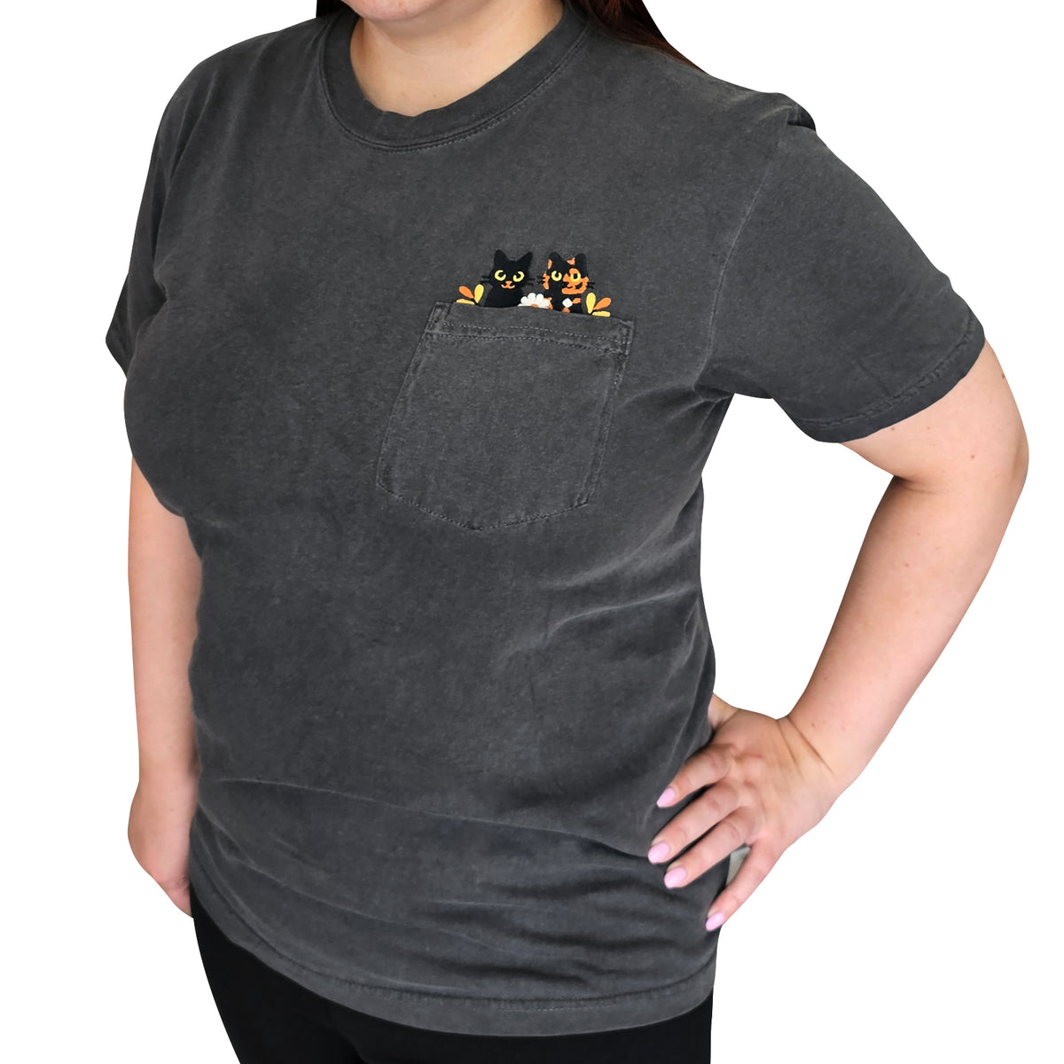 &quot;Halloween Cats&quot; Embroidered Pocket T-Shirt