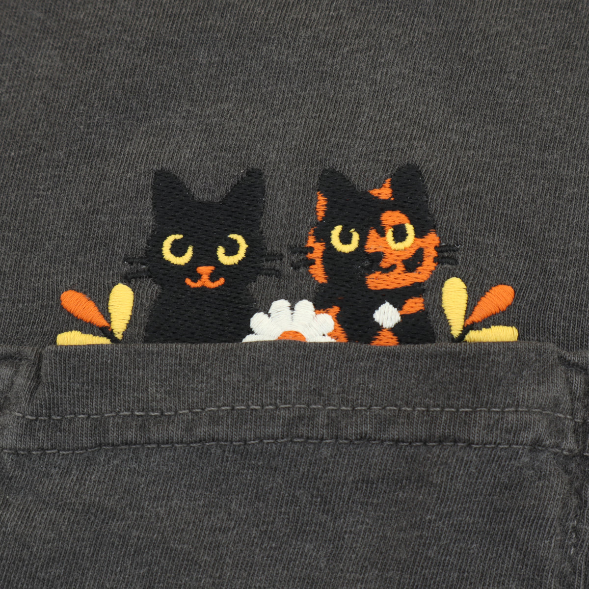 &quot;Halloween Cats&quot; Embroidered Pocket T-Shirt