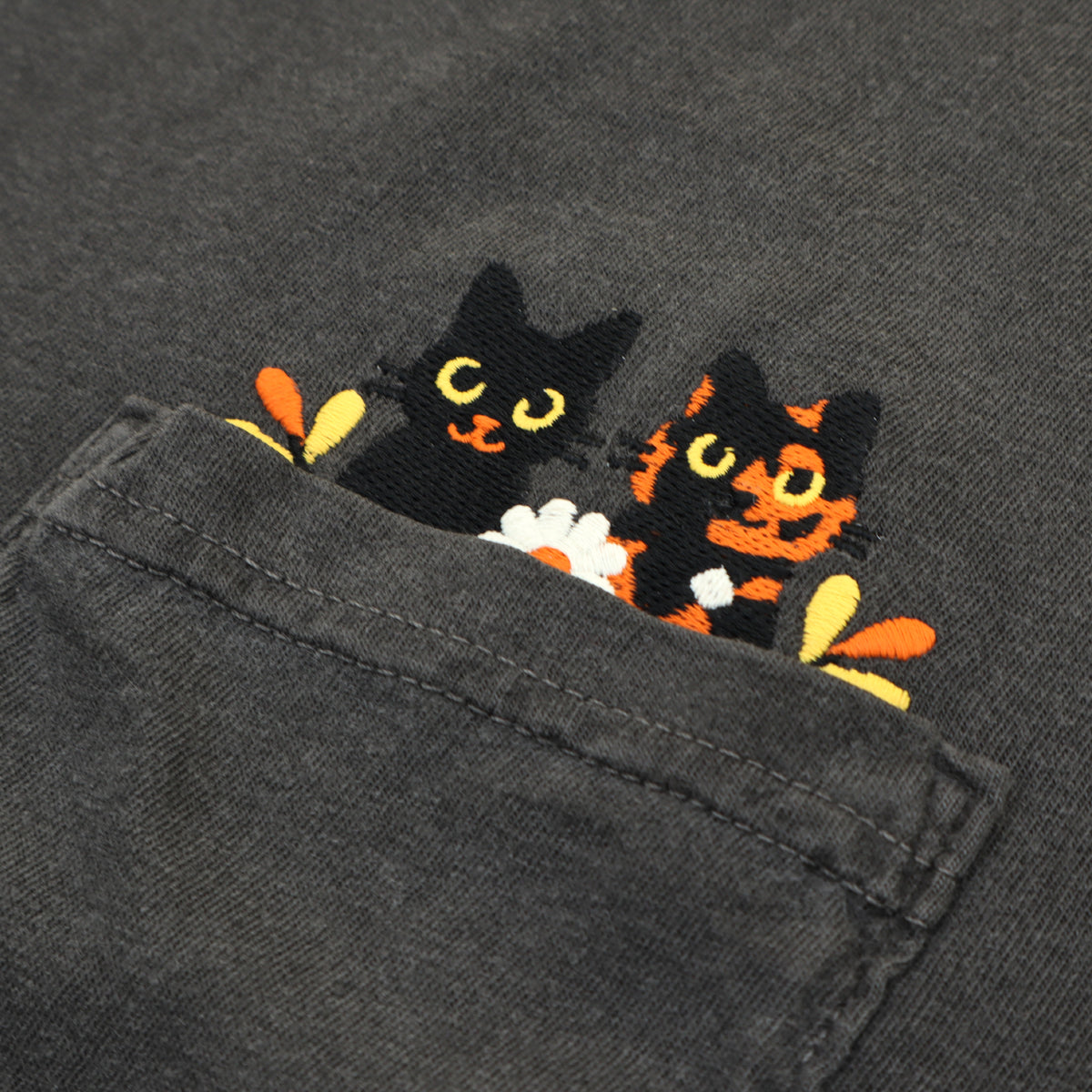 &quot;Halloween Cats&quot; Embroidered Pocket T-Shirt