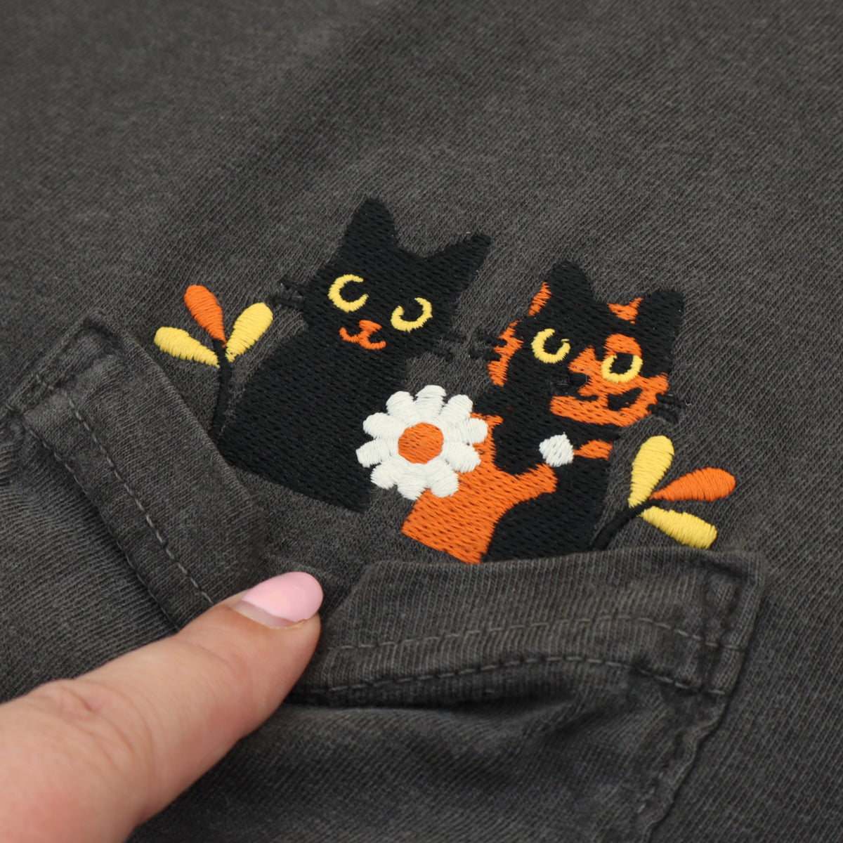 &quot;Halloween Cats&quot; Embroidered Pocket T-Shirt