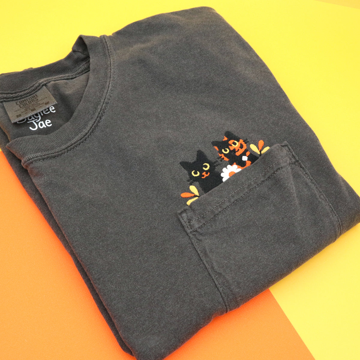 &quot;Halloween Cats&quot; Embroidered Pocket T-Shirt