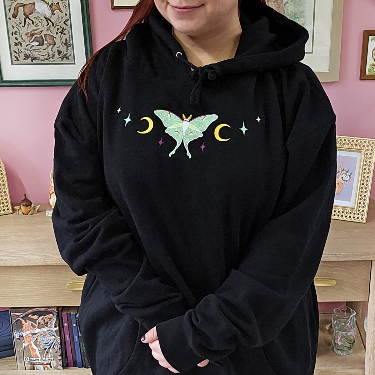 Black &quot;Luna Moth&quot; Embroidered Sweatshirt