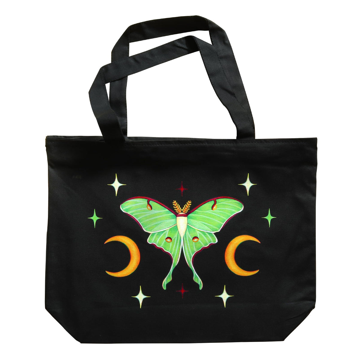 &quot;Luna Moth&quot; Zippered Tote Bag – Black