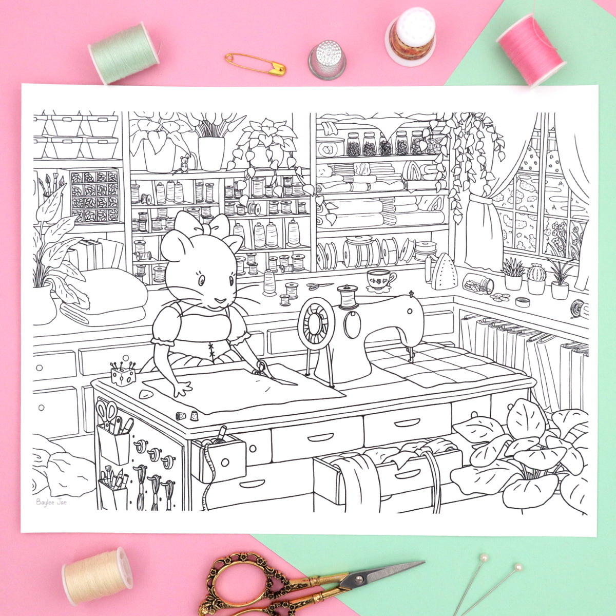 &quot;Squeaky Seamstress&quot; Colouring Page