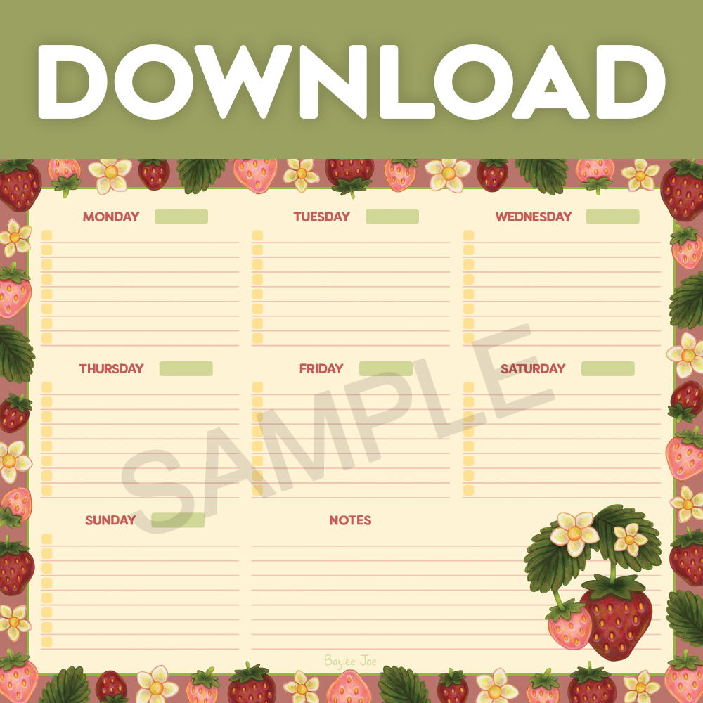 &quot;Strawberry&quot; Weekly Planner Digital Download