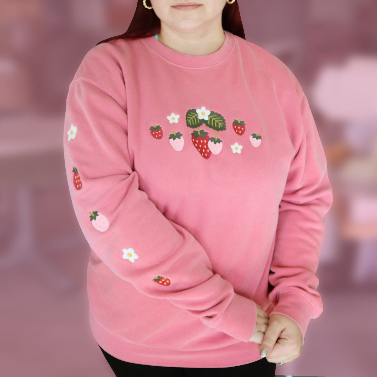 Pink &quot;Strawberry&quot; Embroidered Sweatshirt