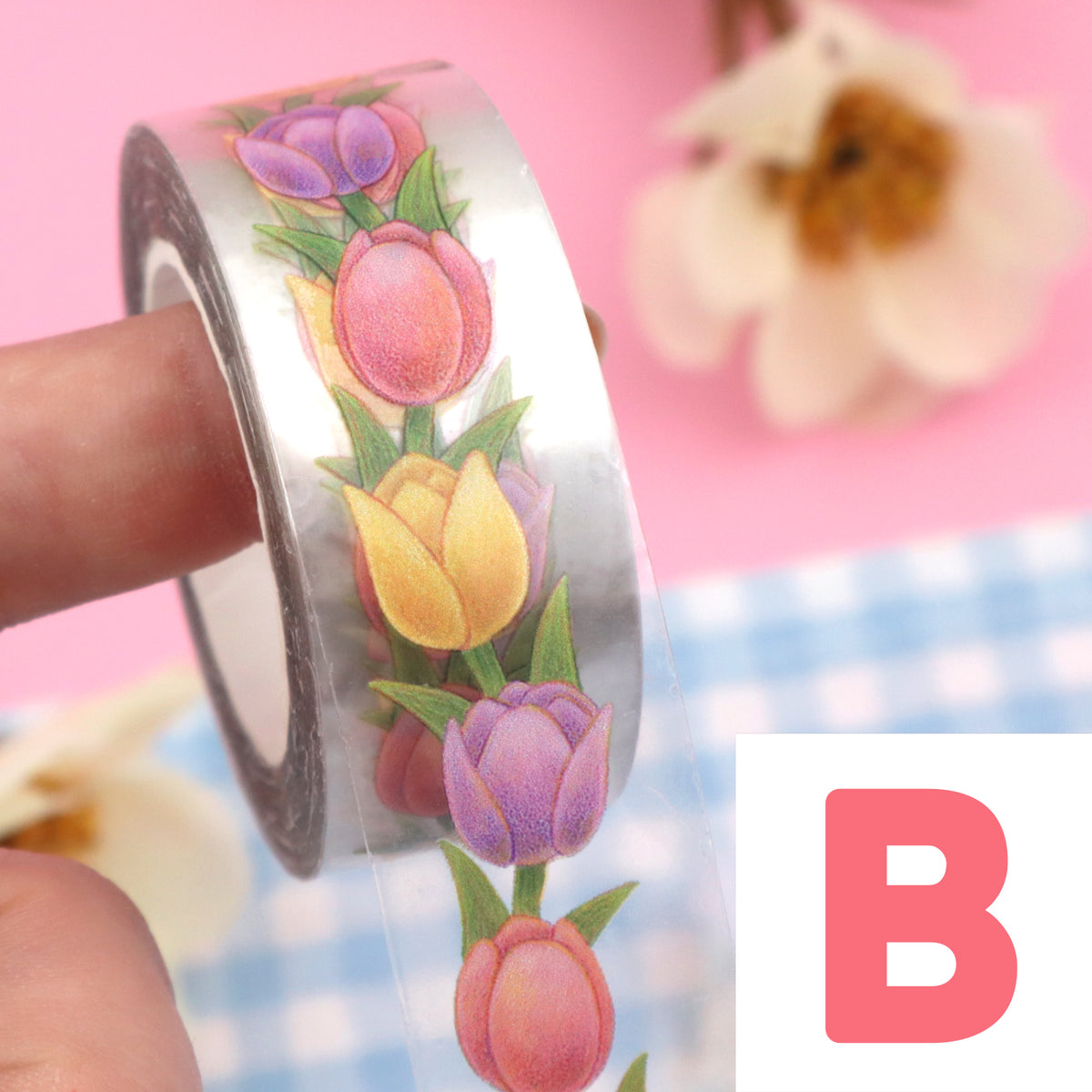 &quot;Tulip Garland&quot; Clear Washi Tape – B Grade